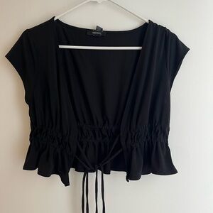 Forever 21 Black Ruched Crop Blouse with Cap Sleeves